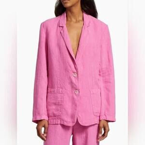 Velvet By Graham & Spencer Cassie Linen Blazer Pink Sz Large Coastal Preppy